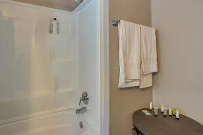a bathroom with a shower and a toilet and a sink at Less Than 1 Mi to Big Bear Lake Fawnskin Cottage with Grill in Fawnskin