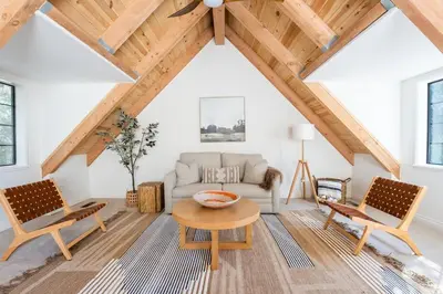 a living room with a couch and two chairs at Wild Olive Lodge ° Serene grandma chíc getaway cabin in Running Springs