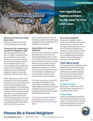 a page of a brochure for a good neighbor policy at Chipmunk House - Magical Boulder Bay cottage within a picturesque setting! in Big Bear Lake