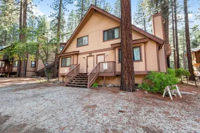 a house with a tree in front of it at Summit Condo - Luxury condo, walk to the slopes! in Big Bear Lake