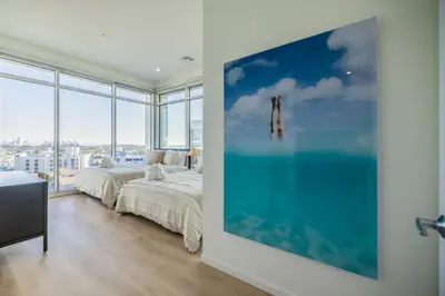 a bedroom with a bed and a large window at #Marbella Lane - Panoramic Delight Dream Escape! in Long Beach