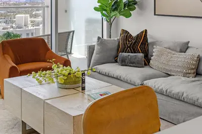 a living room with couches and a coffee table at #Marbella Lane - Panoramic Splendid Ocean Views! in Long Beach