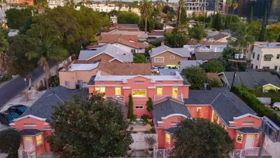 an aerial view of a residential neighborhood with houses at Southwest by AvantStay in Los Angeles