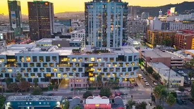 an aerial view of a city at night at Southwest by AvantStay in Los Angeles
