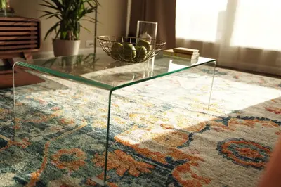 a glass table with a bowl on top of a rug at Lux Oasis in West Hollywood, Free Parking & Swimming pool in Los Angeles