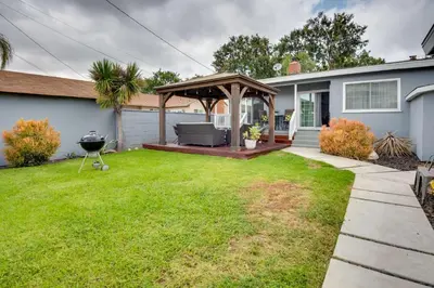 a backyard with a gazebo and a grill at Inglewood Vacation Rental 2 Mi to Sofi Stadium in Inglewood