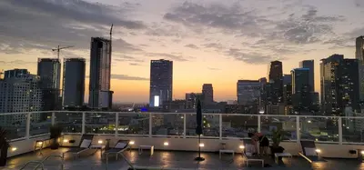 a view of a city skyline from a building at NYC Styled Loft In DTLA, sleeps 4 with Free Parking! in Los Angeles