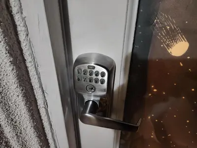 a door handle on a door with a window at Hollywood Hills Hideout Apartment! in Los Angeles