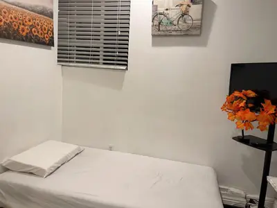 a bedroom with a bed and a tv and a flower at cozy & Quiet Tow Bed & one bath in Rosemead