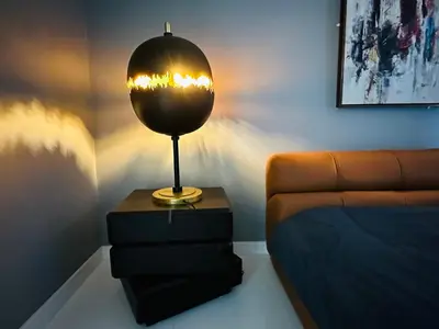 a lamp sitting on a table next to a couch at Vista Bliss Retreat-Private Room in Los Angeles