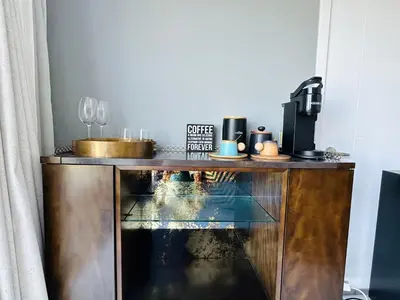 a counter with a fish tank in a room at Vista Bliss Retreat-Private Room in Los Angeles