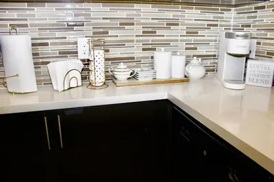 a kitchen counter with white appliances on it at Marina Del Rey Apartment Luxury pool, gym, parking, BBQ in Los Angeles