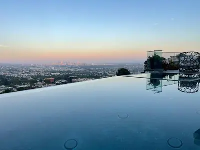a swimming pool with a view of a city at Stunning View Hollywood Hills Guest House in Los Angeles