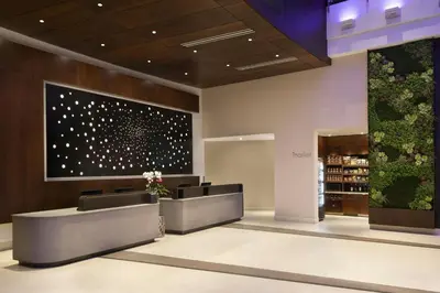 a lobby of a store with a wall with stars at Residence Inn by Marriott Los Angeles L.A. LIVE in Los Angeles
