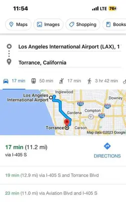 a screenshot of a google maps app with a map at Little Betty's Casita in Torrance