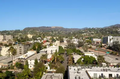 an aerial view of a city with buildings at Kasa Sunset Los Angeles in Los Angeles
