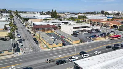 an aerial view of a city street with cars at SIGNAL HILL MOTEL BEACH MOTEL in Long Beach