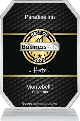 a box of the best of a business rate hotel sign at Paradise Inn-Montebello,Los Angeles in Montebello