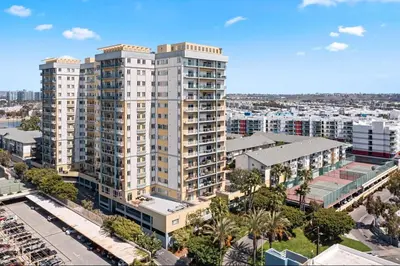 an aerial view of a large apartment building at Amber Tide - Bright 1BR Marina Gem Ocean View in Los Angeles