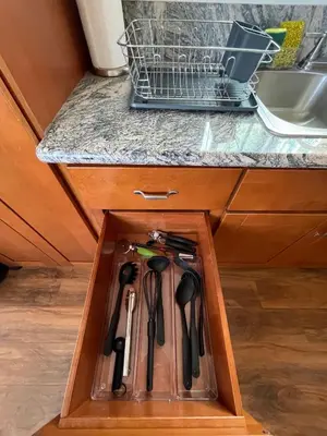 a drawer in a kitchen with cooking utensils at Your home away from home in beautiful Santa Monica in Los Angeles