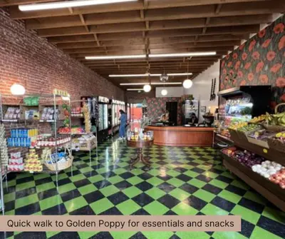 a grocery store with a green and white checkered floor at Peaceful 1BR Suite, Yurt and Barn in Cypress Park in Glendale