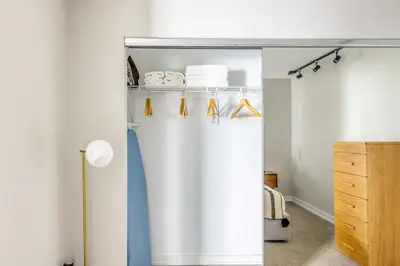 a room with a closet with a sliding door at Redondo Beach 1BR w Pool Gym nr Beach LAX-398 in Redondo Beach