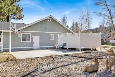 two animals standing in front of a house at Divine Chateau Big Bear~ Hot Tub~ Walk to Lake~ in Big Bear Lake