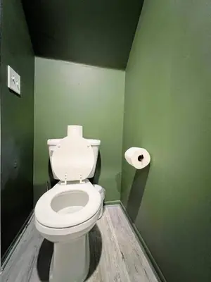 a bathroom with a white toilet in a green wall at 2BR Suite in the Heart of Hollywood -BR5 in Los Angeles