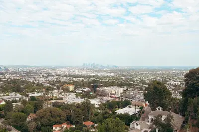 a view of a city from the top of a building at Skyline Serenity Luxe Suite-Private Room in Los Angeles