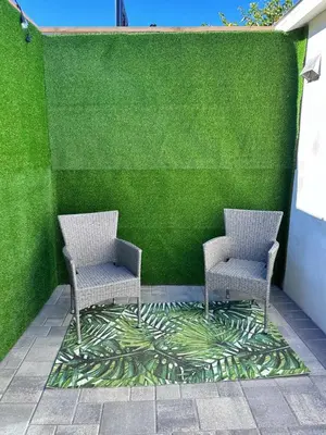 two chairs sitting in front of a green wall at New built house in Los Angeles! in Los Angeles
