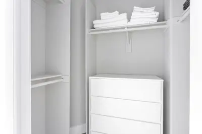 a white closet with white shelves and white towels at Playa Vista 2br w pool gym wd nr 405 LAX-985 in Los Angeles