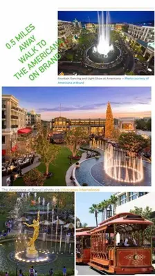 a collage of pictures of a city with a trolley at Walk To Americana on Brand. in Glendale