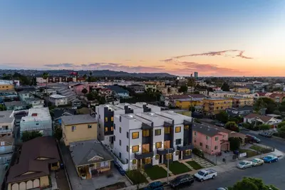 an aerial view of a city at sunset at Luxury Modern 4 Bedroom 4 Bathroom Home with Rooftop Deck #4 in Los Angeles