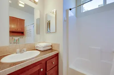 a bathroom with a sink and a mirror at Cozy Oak View Getaway about 5 Mi to Ojai Valley! in Oak View