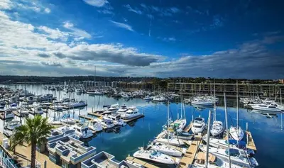 a bunch of boats docked in a marina at Sunny Condo with Panoramic Ocean Views in Los Angeles