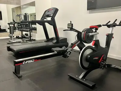 a gym with two exercise bikes in a room at Hollywood Sign View 2 Bed 2 Bath Premium Corner in Los Angeles