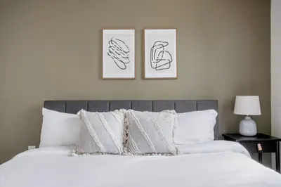 two framed art prints on the wall above a bed at Playa Vista 1br w gym pool table nr beach LAX-1123 in Los Angeles