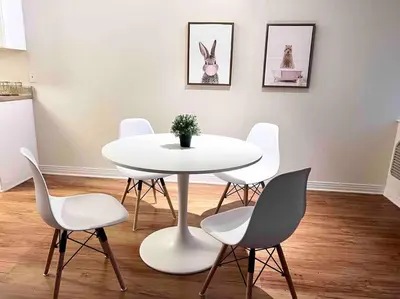 a white table and chairs in a room at Ocean 2 min, free pool & parking in Los Angeles