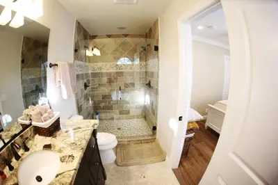 a bathroom with a shower and a toilet at Destination #26 in Anaheim