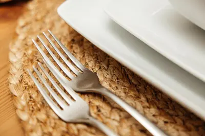 a fork sitting on top of a table at Beautiful Studio in West Hollywood in Los Angeles
