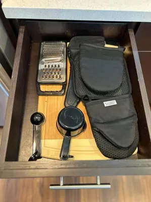 a drawer full of items in at Downtown LA - Mamba Suite - Free Indoor Parking! in Los Angeles