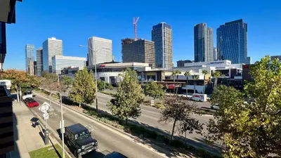 a view of a city with tall buildings and a street at Century City Cozy 3 Bedroom Apartment with Parking 302,303 in Los Angeles
