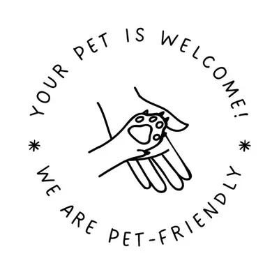 a hand holding a dog with the words our pet is welcome at New Modern Cozy Guest House, Parking, Pet Friendly in Mar Vista! in Los Angeles