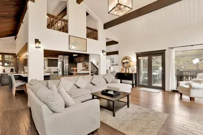a living room with a couch and a table at Soaring pines #2193 in Big Bear Lake