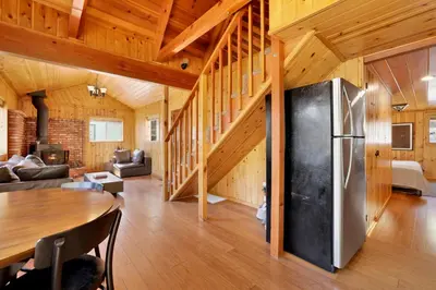 a kitchen and living room with a refrigerator at Fawnskin pines #2259 in Fawnskin