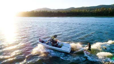 a group of people in a boat on a lake at Lakeview #104 in Big Bear Lake