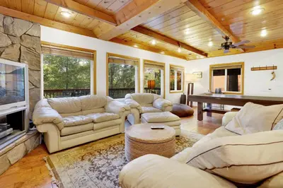 a large living room with couches and a television at Knickerbocker retreat #2321 in Big Bear Lake