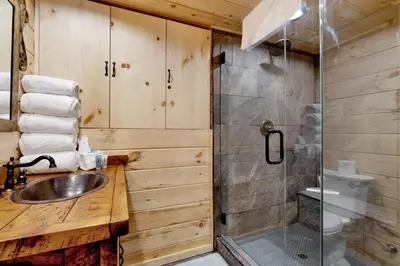 a bathroom with a sink and a shower at Top Notch Lodge#2056 in Big Bear Lake