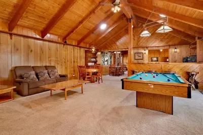 a living room with a pool table in it at Moose creek chalet #1237 in Big Bear Lake