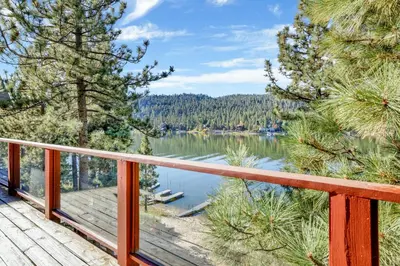 a view of a lake from a deck at Fishermans paradise #1792 in Big Bear Lake